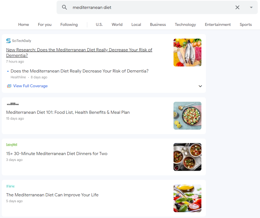 Mediterranean diet on the international press, being a popular topic